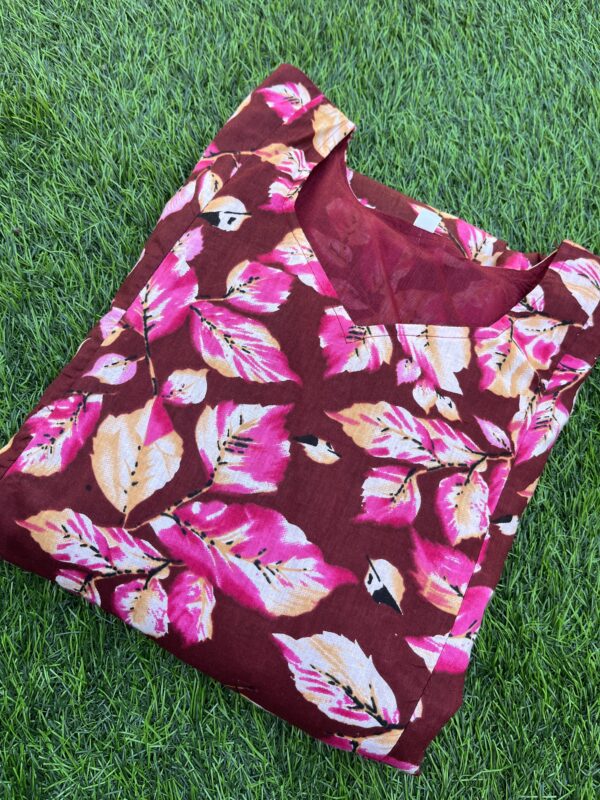 Cotton Maternity/ Feeding Maxi - SS Maroon with pink leaf