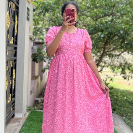 Georgette Maternity/Feeding kurti -Frill Neck - Pink Small Flower