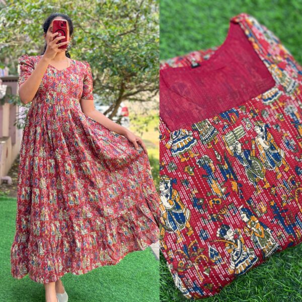 Cotton Maternity/Feeding kurti - Kantha Theme Red