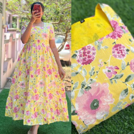 Cotton Maternity/Feeding kurti - SS -Yellow Flower