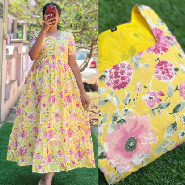 Cotton Maternity/Feeding kurti - SS -Yellow Flower