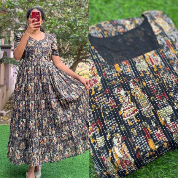 Cotton Maternity/Feeding kurti - Kantha Theme Black
