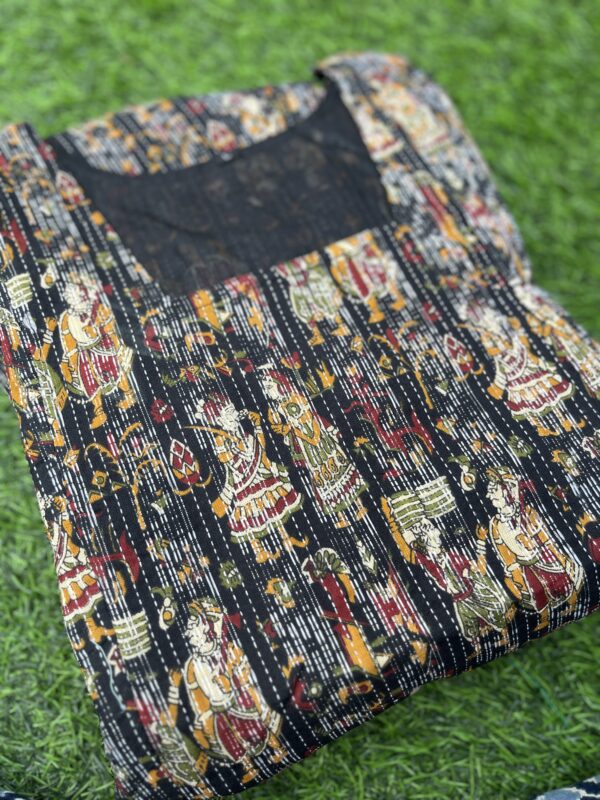 Cotton Maternity/Feeding kurti - Kantha Theme Black - Image 2