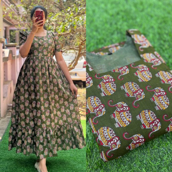 Cotton Maternity/Feeding kurti - SS - Green Elephant