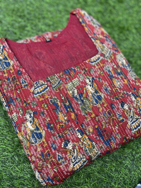 Cotton Maternity/Feeding kurti - Kantha Theme Red - Image 2