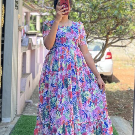 Georgette Maternity/ Feeding Maxi - 2tier - Lurex Multi Leaf