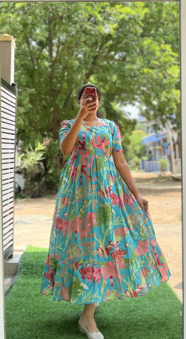 Cotton Maternity/Feeding kurti - SS - Rama Hibiscus - Image 3