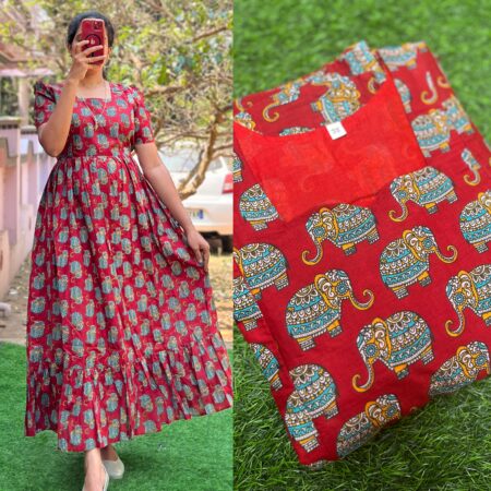 Cotton Maternity/Feeding kurti - SS - Red Elephant