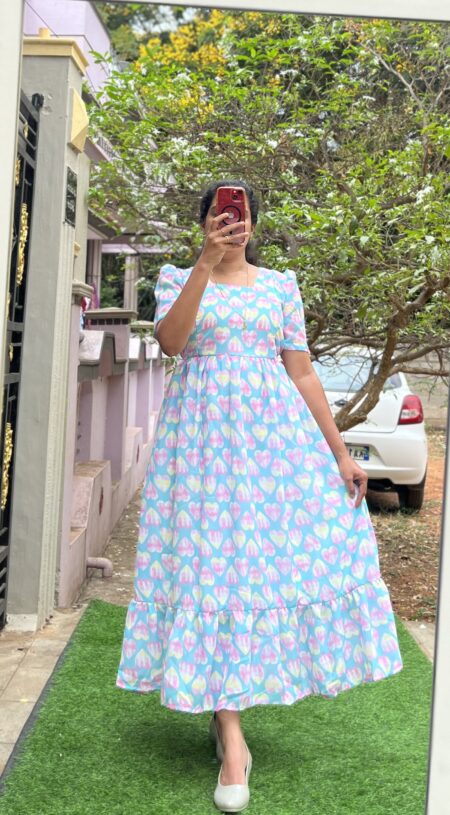 Georgette Maternity/ Feeding Maxi - 2tier - skyblue Heart