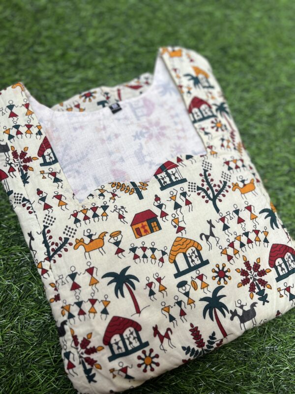Cotton Maternity/Feeding kurti - SS - Warli Art - Image 2