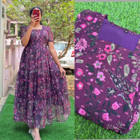 Georgette Maternity/ Feeding Maxi - 3tier - Purple Butta