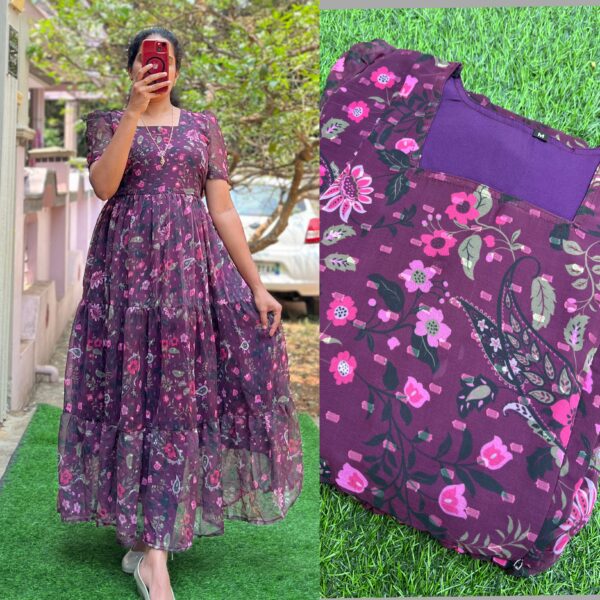 Georgette Maternity/ Feeding Maxi - 3tier - Purple Butta
