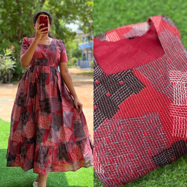 Cotton Maternity/Feeding kurti - Kantha square