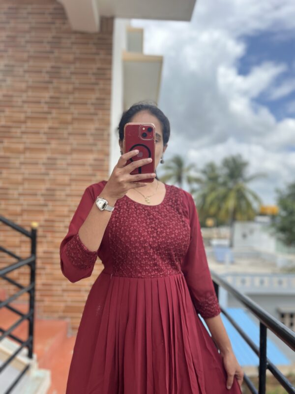 Georgette Maternity/ Feeding Maxi - Yokework Maroon - Image 2