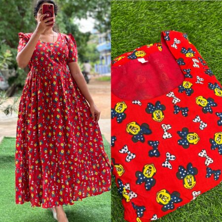 Cotton Maternity/Feeding kurti - SS - Red Mickey