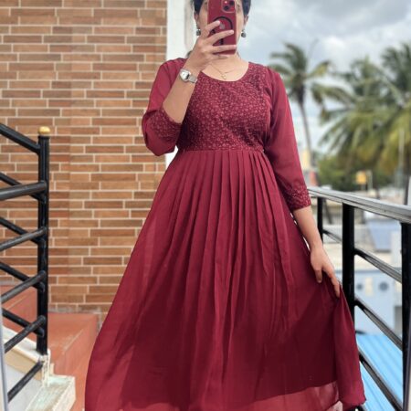 Georgette Maternity/ Feeding Maxi - Yokework Maroon