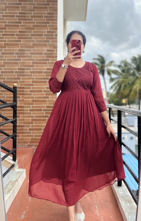 Georgette Maternity/ Feeding Maxi - Yokework Maroon