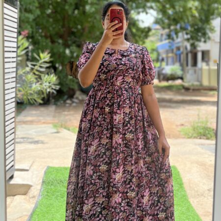 Georgette Maternity/Feeding kurti - PeterPan - Purple leaf