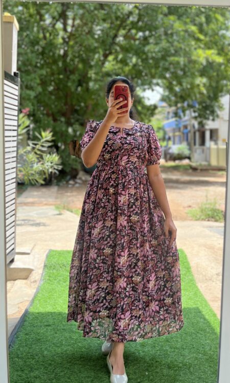 Georgette Maternity/Feeding kurti - PeterPan - Purple leaf