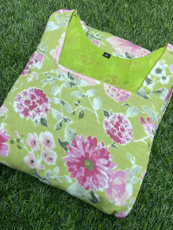 Cotton Maternity/Feeding kurti - SS - Light Green - Image 2
