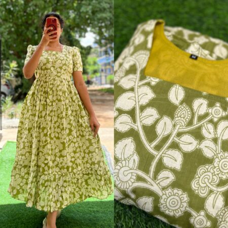 Cotton Maternity/Feeding kurti - SS - Light Green Leaf