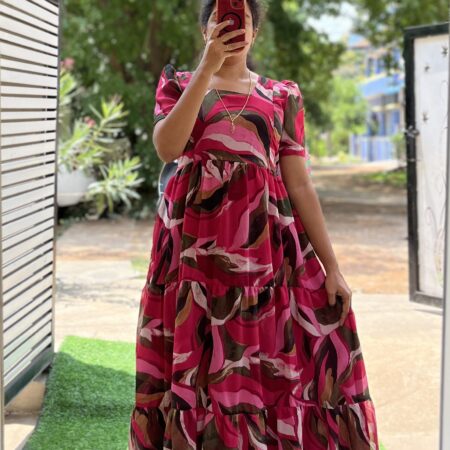 Georgette Maternity/ Feeding Maxi - 3tier - Pink with wine