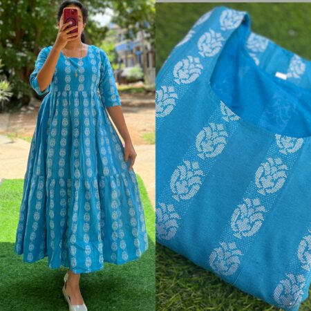 Cotton Maternity/Feeding kurti - Handloom Skyblue