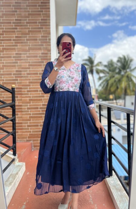 Georgette Normal Maxi - Self Butta Navy
