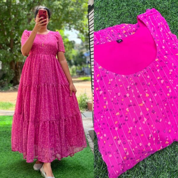 Georgette Maternity/ Feeding Maxi - 3tier - Pink Lurex