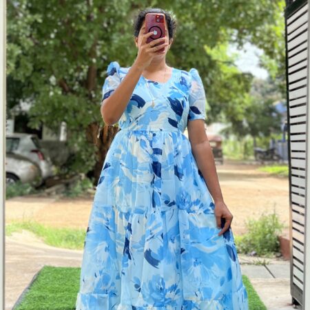 Georgette Maternity/ Feeding Maxi - 3tier - Skyblue