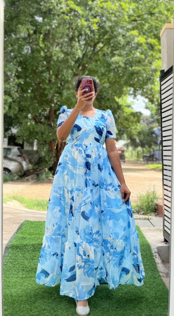 Georgette Maternity/ Feeding Maxi - 3tier - Skyblue