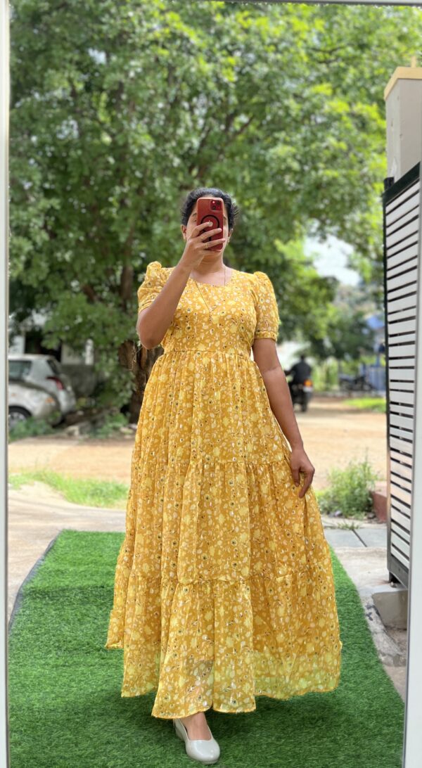 Georgette Maternity/ Feeding Maxi - 3tier - Mustard Butta - Image 2