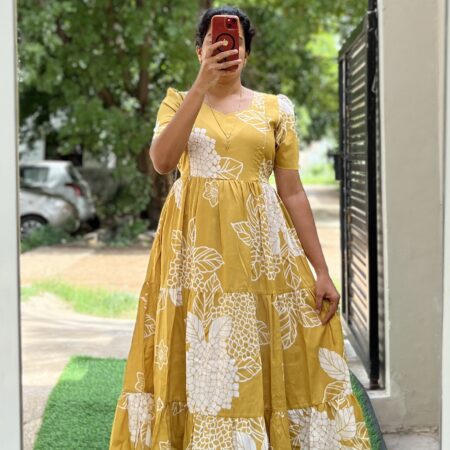 Delta Crush Maternity/Feeding kurti - 3tier- Delta Kajal Yellow