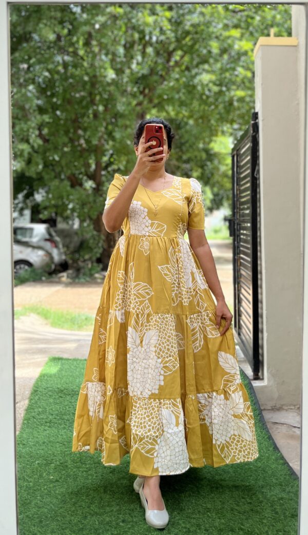 Delta Crush Maternity/Feeding kurti - 3tier- Delta Kajal Yellow