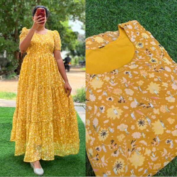 Georgette Maternity/ Feeding Maxi - 3tier - Mustard Butta