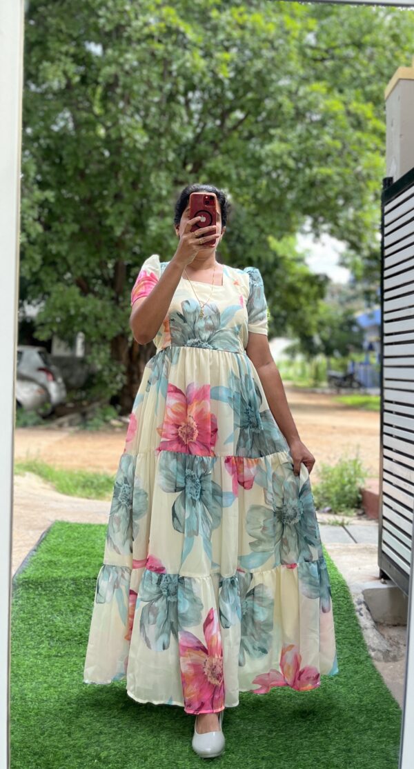 Georgette Maternity/ Feeding Maxi - 3tier - Creamy