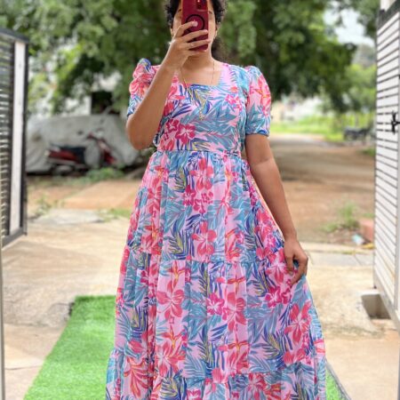 Georgette Maternity/ Feeding Maxi - 3tier - Hibiscus