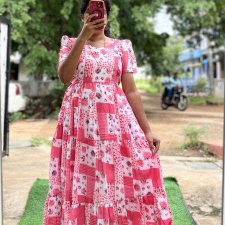 Delta Crush Maternity/Feeding kurti - 3tier- Delta Panelpink