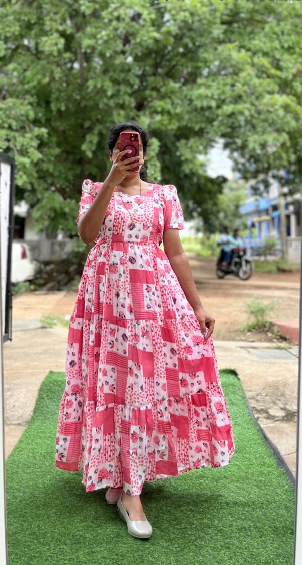 Delta Crush Maternity/Feeding kurti - 3tier- Delta Panelpink