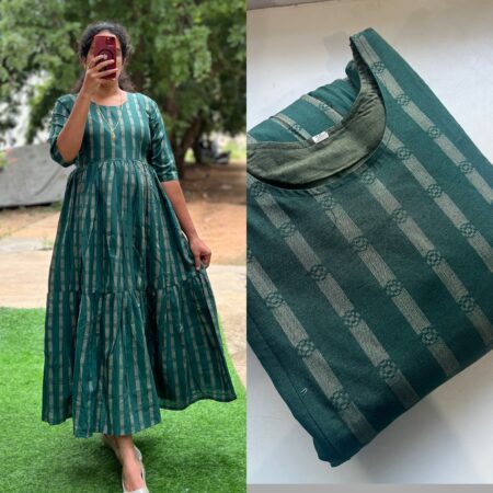 Cotton Maternity/Feeding kurti - Handloom Dark Green