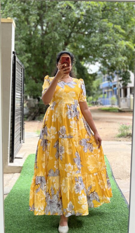Delta Crush Maternity/Feeding kurti - 3tier- Delta Tia yellow