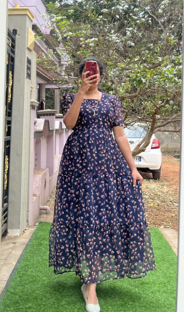 Georgette Maternity/ Feeding Maxi - 3tier -  NavyFlower