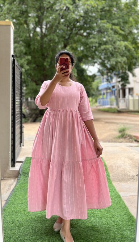 Cotton Maternity/Feeding kurti - Handloom L.pink