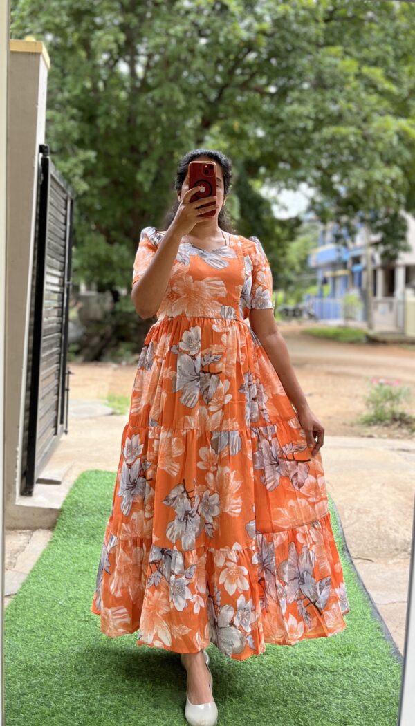 Delta Crush Maternity/Feeding kurti - 3tier- Delta TiaOrange