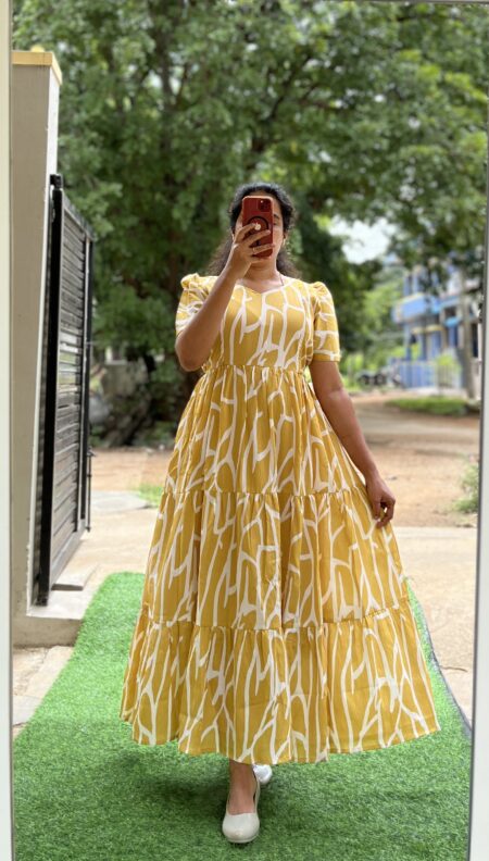 Delta Crush Maternity/Feeding kurti - 3tier- Delta Myna yellow