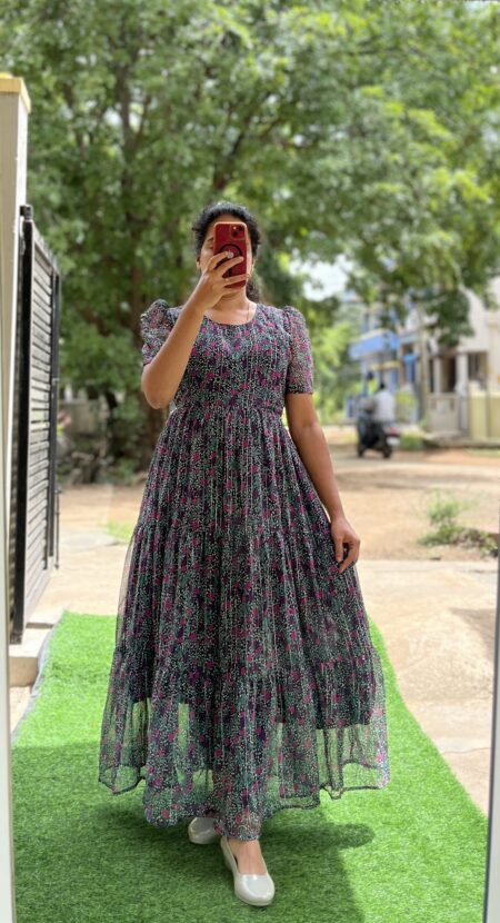 Georgette Maternity/ Feeding Maxi - 3tier - Lurex cherry