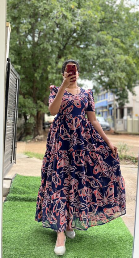 Georgette Maternity/ Feeding Maxi - 3tier - Navy Butterfly