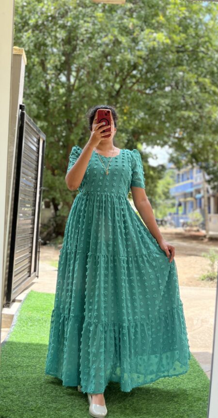 Georgette Maternity/ Feeding Maxi - 3tier - Green Butta