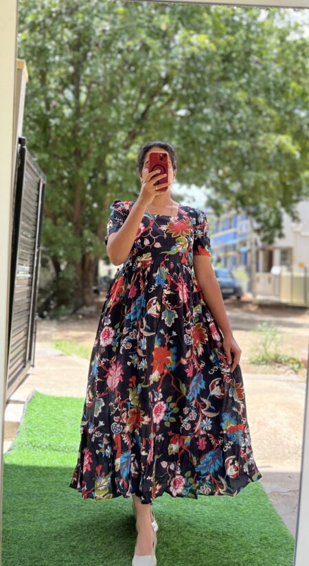 Cotton Maternity/Feeding kurti - SS - Floral Black