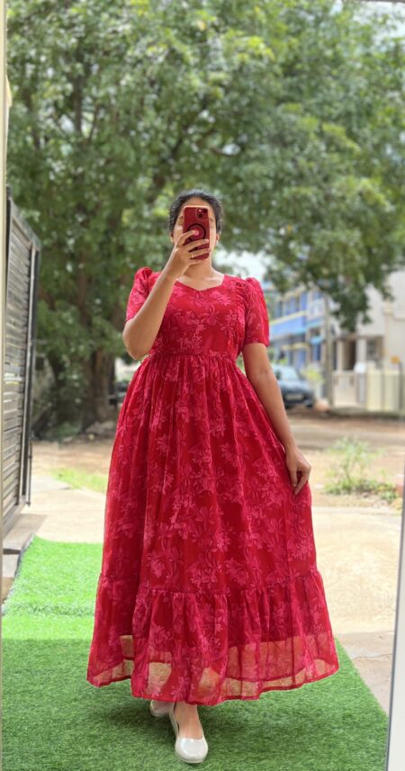 Georgette Maternity/ Feeding Maxi - 2tier - Red velvet